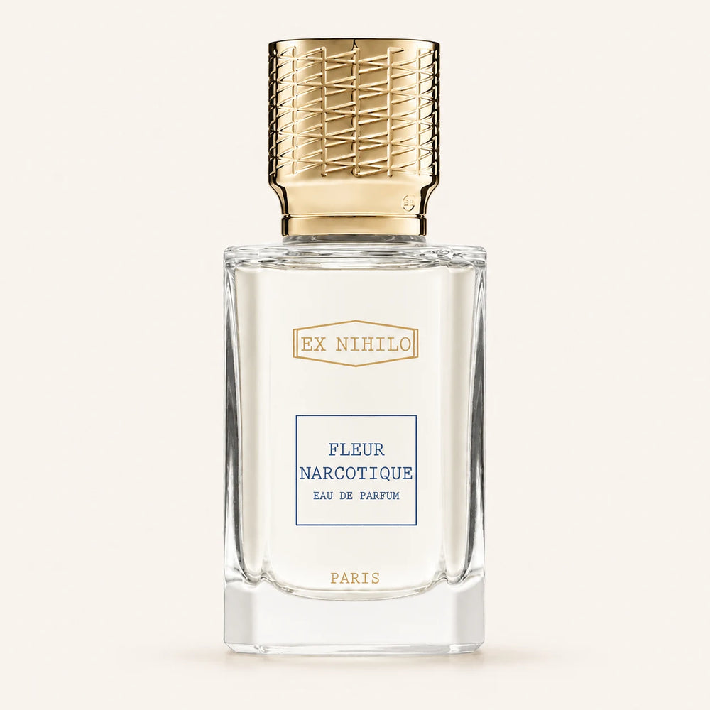Ex Nihilo Fleur Narcotique EDP bottle on ivory background