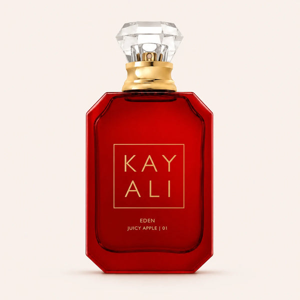 KAYALI Eden Juicy Apple 01 EDP bottle on ivory background