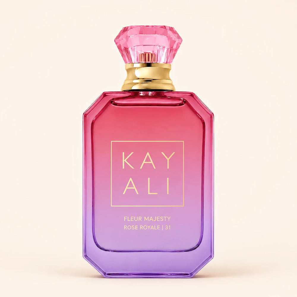 KAYALI Fleur Majesty Rose Royale 31 EDP bottle on ivory background