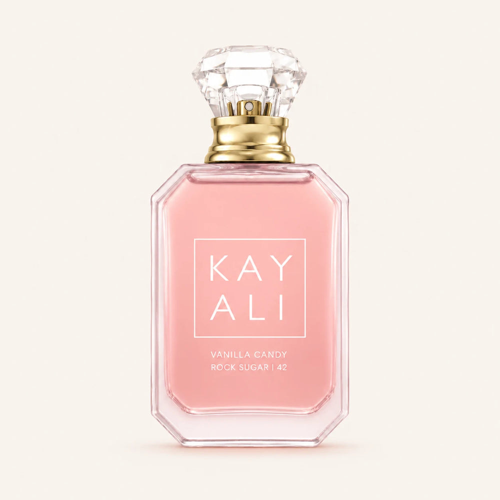 KAYALI Vanilla Candy Rock Sugar 42 EDP bottle on ivory background