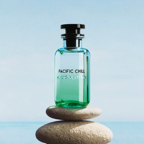 Pacific Chill bottle on stones by the ocean