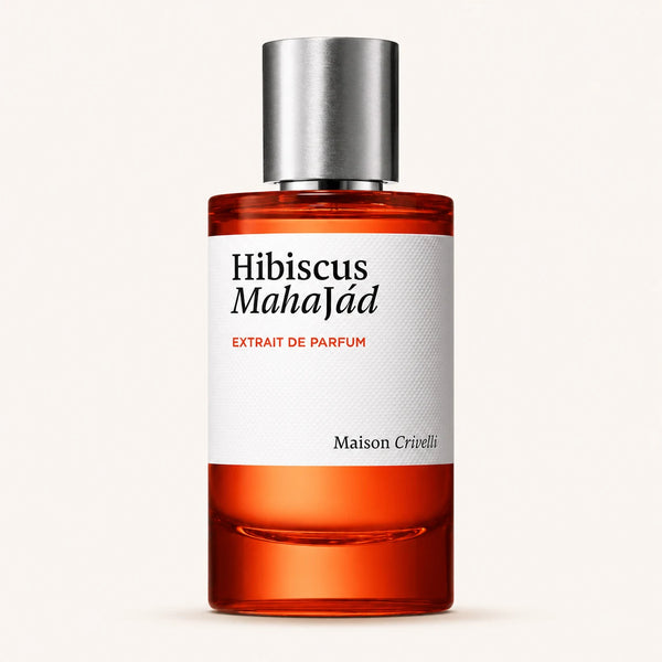 Maison Crivelli Hibiscus Mahajad extrait bottle on ivory background