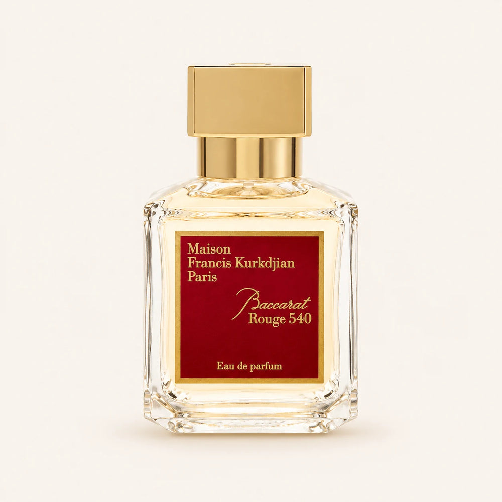 Maison Francis Kurkdjian Baccarat Rouge 540 EDP bottle on ivory background
