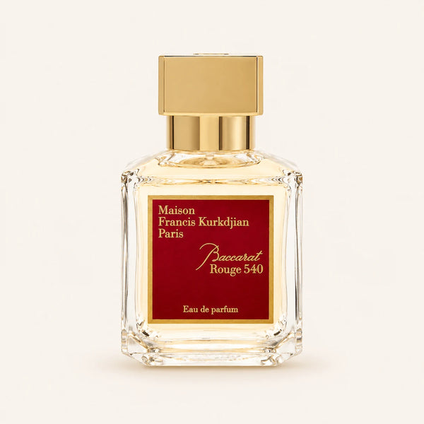 Maison Francis Kurkdjian Baccarat Rouge 540 EDP bottle on ivory background