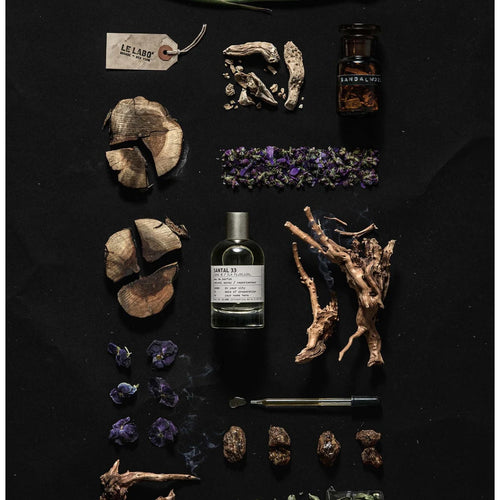 Santal 33 ingredients flat lay