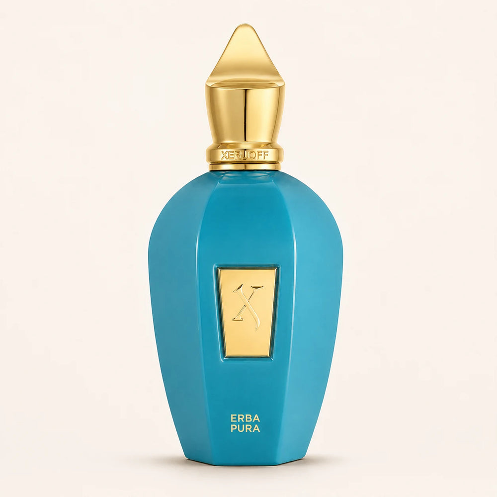 Xerjoff Erba Pura EDP bottle on ivory background